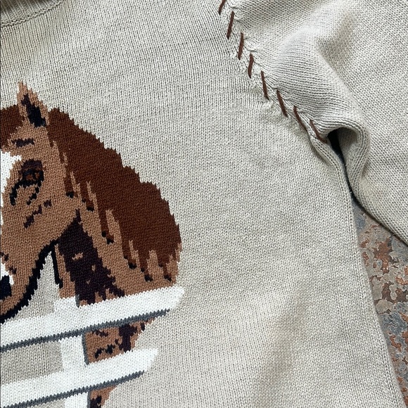 Cream and Brown Crew Neck Sweater with Horse Design - Picture 3 of 10